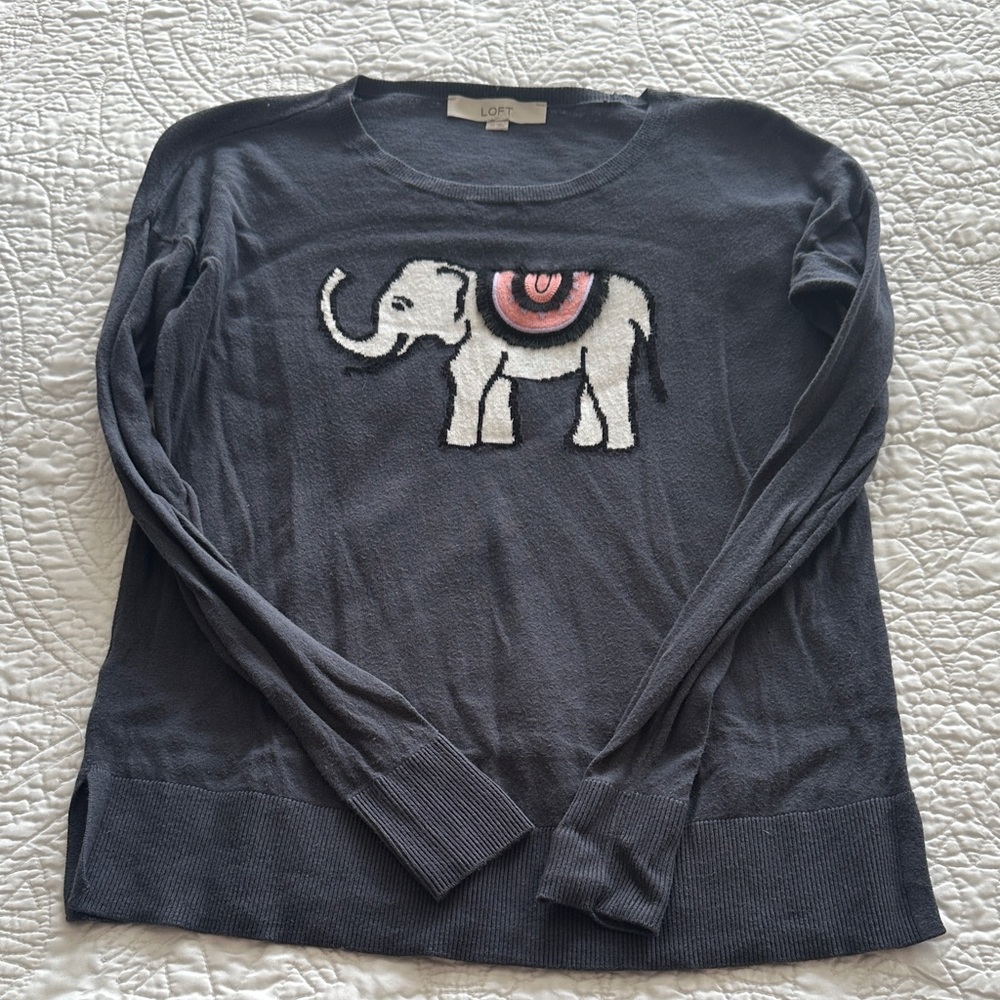 LOFT Charcoal Sweater with Elephant Design